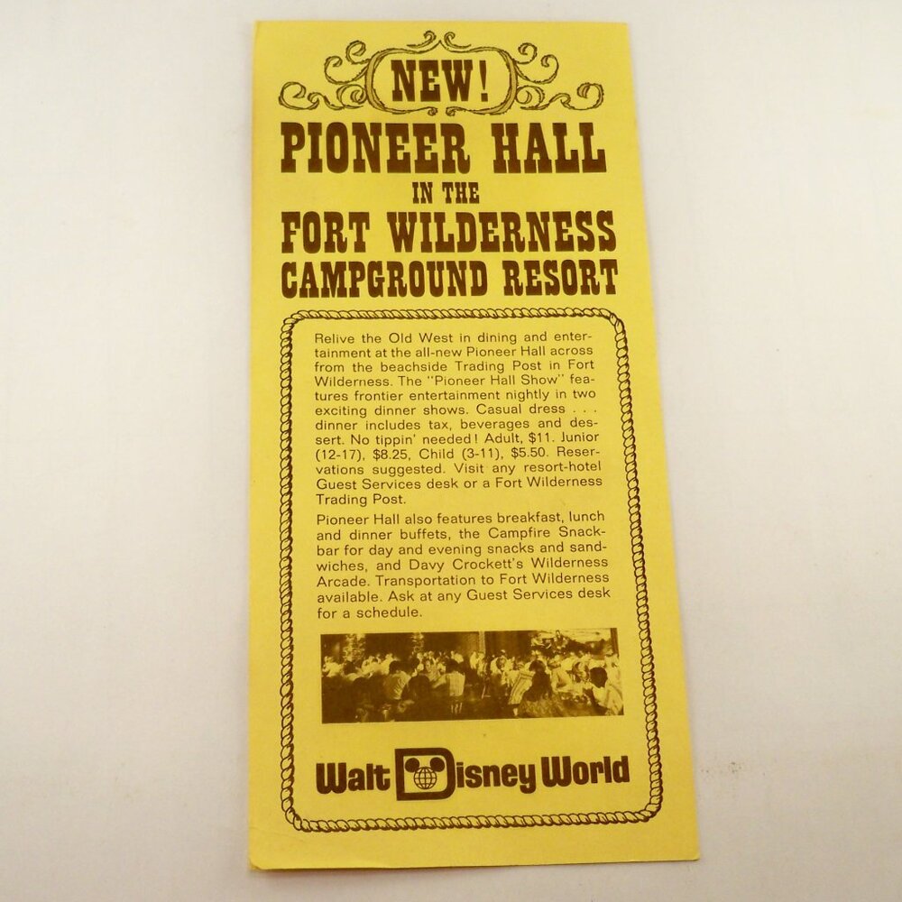 Disney World Pioneer Hall/Treasure Island flyer* 1974 Vintage Ephemera